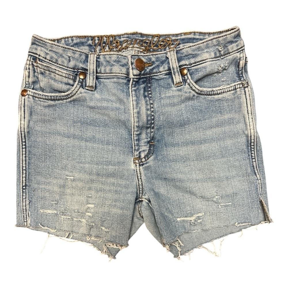 WRANGLER Retro Distressed Jean cutoff Shorts light rinse 28”.